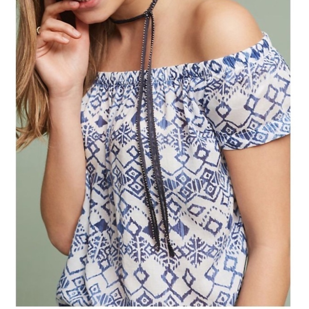 ANTHROPOLOGIE Cloth & Stone Charleston Patterned Ikat Off Shoulder Top Tencel